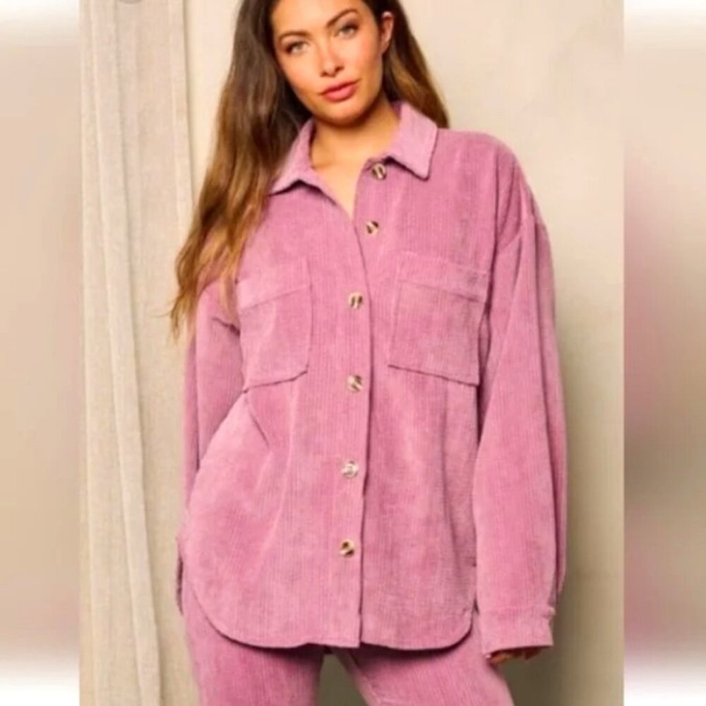 Emory Park Women's Long Sleeve Corduroy Button-Up Shirt/Jacket - Lilac - S